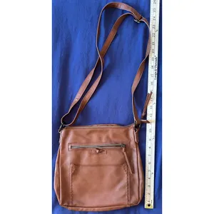 Cognac Brown Faux Leather Crossbody Bag with Whipstitch Detail and Multi Pockets thumbnail 4