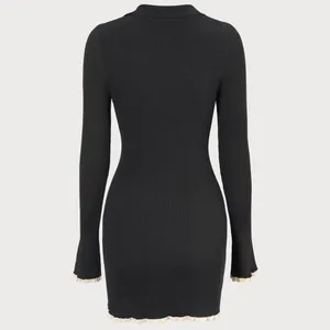 RIHOAS The Black V Neck Contrast Trim Knit Mini Dress XS thumbnail 7