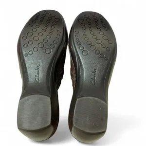 Clarks Braided Leather Mules Women 9 Brown Block Heel Clogs Studded 71469 SlipOn thumbnail 4