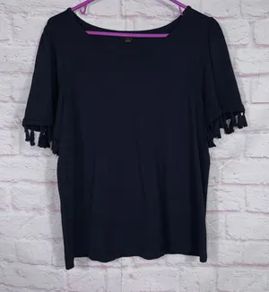 Ann Taylor Factory Medium Navy Tassel Sleeve Top thumbnail 1