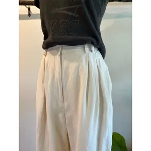 Express Vintage Linen Silk Cream High Rise Pleated Cropped Trouser Pants Size 2 thumbnail 2