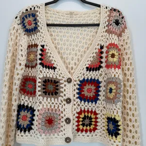 Debut Crochet Cream Granny Square Cardigan Sweater size M thumbnail 2