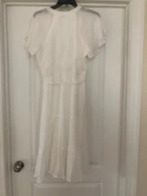 Luxology White Button-Front Midi Dress with Flutter Sleeves thumbnail 2