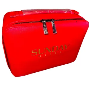 NEW Sunday Riley Cosmetic Suitcase Travel Bag 10x8x4" Red Zippered Makeup Case thumbnail 1