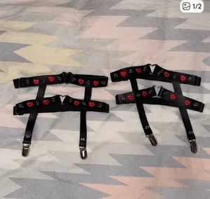 Dolls Kill Leather Leg Garters Red & Black thumbnail 3