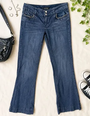 White House Black Market Noir‎ Low Rise Flare Jeans Y2K Blue Denim Size 6R thumbnail 1