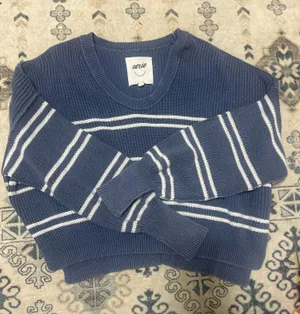 Aerie Sweater Knit blue and white strip size small thumbnail 1