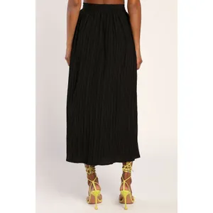 Lulus Midsummer Memories Black Mid-Rise Maxi Skirt Side Slit Plisse XS NWT thumbnail 4