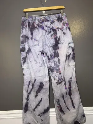 Aerie Pants Custom Tie Dye Women Medium Wide Leg Twill Elastic Waist Cargo Pants thumbnail 4