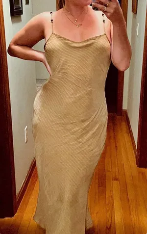 VRG GRL Taupe Stripe Maxi Slip Dress with Beaded Adjustable Straps thumbnail 1