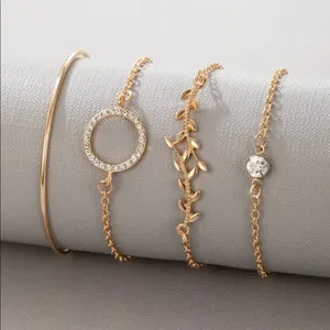 Gold leaf and Rhinestone bracelet set 4 piece thumbnail 2