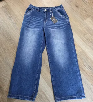 Flamingals Sz 2XL Wide Leg Jeans Mid Waist Baggy Stitch Decor Washed Pants New thumbnail 1