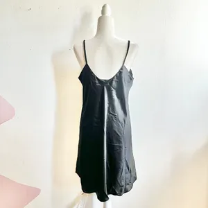 Vintage Erika Taylor Intimates Black Satin Nightgown Large Floral Slip Dress 90s thumbnail 3