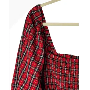 Old Navy Smocked Peplum Top Women 4X Red Tartan Plaid Square Neck Holiday Preppy thumbnail 4