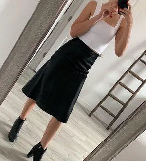 Black Silky Midi Fit and Flare Skirt / Size XS-S thumbnail 2