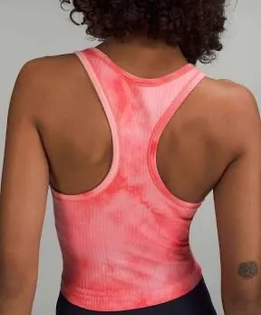 Lululemon Ebb to Street Cropped Racerback Tank Top Marble Dye Raspberry Cresm thumbnail 2