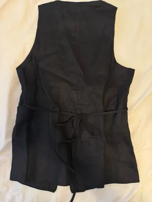 Olivaceous Black Linen Vest with Tie Waist thumbnail 2