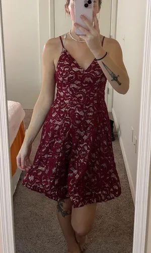 My Michelle Red Lace homecoming dress thumbnail 2