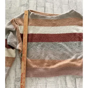 Free People Candyland Striped Pullover Sweater Ivory Soft Girl Knit Top Sz M thumbnail 7