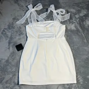 NEW Lulus Beaming Perfection White Pearl Organza Tie-Strap Mini Dress Size XL thumbnail 5