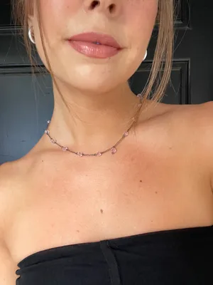 Vtg pink beaded silver necklace thumbnail 1