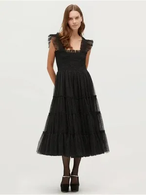 NWT Hill House Collector's Ellie Nap in Black Glitter Tulle Smocked Midi Dress M thumbnail 4
