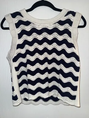 Nordstrom Joie Navy Cream Stripe Crochet Tank thumbnail 1