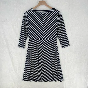 Roz & Ali Nautical Navy Blue White Striped Stretch Jersey Knit Keyhole‎ Dress thumbnail 2