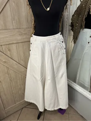 Free People White Denim Maxi Skirt - Boho Flared Side-Button Midi thumbnail 2