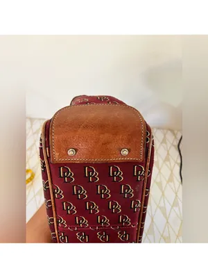 Dooney & Bourke Red Burgundy Logo Tote with Brown Leather Trim thumbnail 3