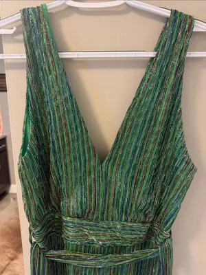 4si3nna Shimmering Green Pleated Wide-Leg Jumpsuit S thumbnail 3
