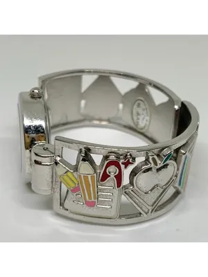 Geneva Teacher School cuff bracelet watch 26mm silver tone quartz running thumbnail 5