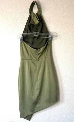 Elliatt Camo Green Asymmetric Satin Halter Mini Dress Size XS thumbnail 4