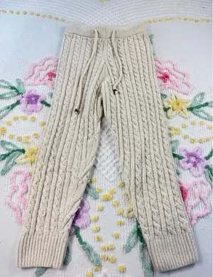 Polly Cable Knit Pants XS/S Beige Drawstring Cozy‎ Lounge Casual Knitwear thumbnail 1