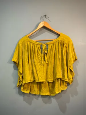 Gold Free People Wide Fit Linen Blend Blouse Size M EUC thumbnail 4