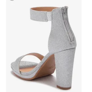 Top Moda Silver Shimmery Chunky Heel Sandal thumbnail 3