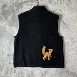 Vintage Cat Applique Wool Vest‎ Black Zip Up Whimsical Kitty Kittens Grandmacore thumbnail 2