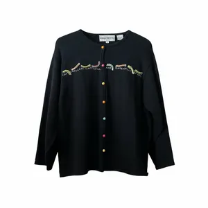 🩷VTG Marisa Christina Woman L Novalty 90s Sweater caterpillar Black Multi Color thumbnail 2