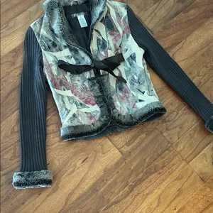 Phosphorus Leather Printed Knit Fur Trim Jacket Size Small thumbnail 4