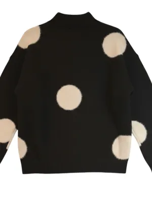 Women’s XXL Black Ivory Polka Dot Mock Neck Sweater Oversized Pullover thumbnail 2