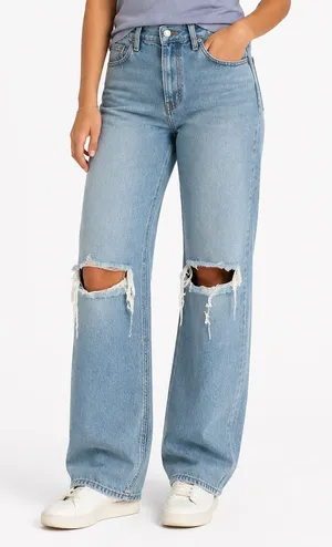 Reformation Jeans Wilder High Rise Wide‎ Leg Jeans Distressed Knees Size 28 thumbnail 1
