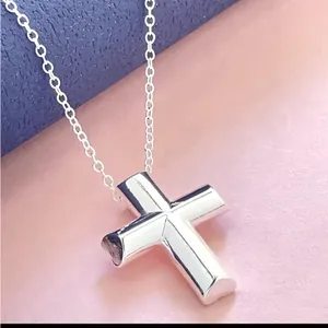 925 Sterling Silver Cross‎ Pendant Necklace, 16-18” thumbnail 3