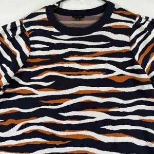 Ann Taylor Navy Cognac Zebra Print Short Sleeve Sweater Dress Large Avante Garde thumbnail 10