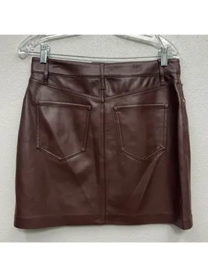 Express Faux Leather Mini Skirt Medium Brown Stretch Zip Side Fall Pockets thumbnail 3