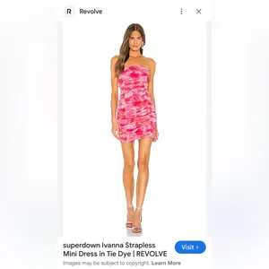 Revolve Ivanna Pink Tie-Dye Ruched Strapless Mini Dress S thumbnail 2