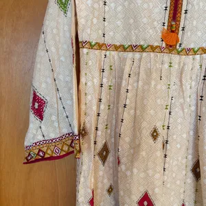 Almirah Lawn Pret Suit Women Small Off-White Cotton Tribal Print‎ Tassel Kurti thumbnail 4