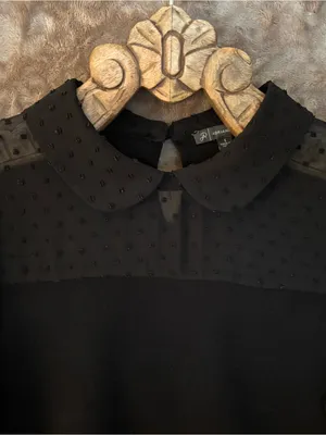 Adrianna Papell Black Peter Pan Collar Lace-Yoke Blouse Women’s Size S thumbnail 3