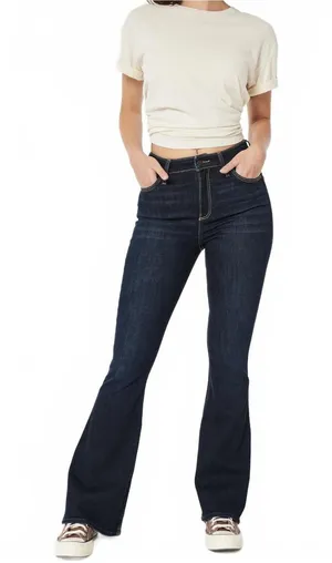 Hollister Short Curvy High-Rise Dark Wash Flare Jeans NWT Dark Wash Sz 00S / 23W thumbnail 1