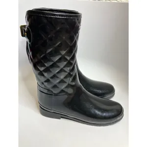 Hunter refined high gloss quilted mid calf rain‎ boots black women's size 11 thumbnail 6