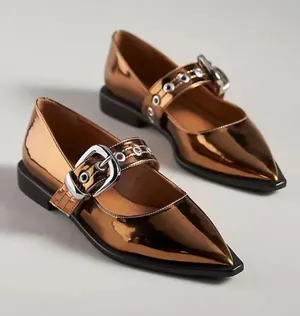 Anthropologie Maeve Pointed Toe Moto Mary Janes Bronze Metallic 38 thumbnail 1